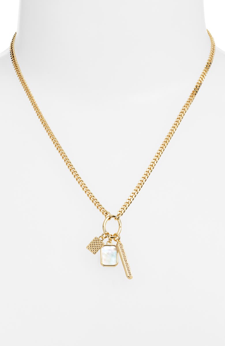 Chelsea28 Pavé Cubic Zirconia & Mother-of-Pearl Charm Necklace, Alternate, color, White- Clear- Gold