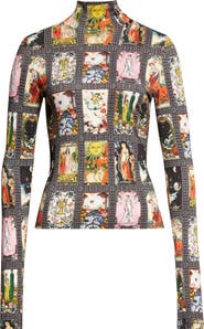 Alice + Olivia Delaina Enchanted Tarot Mock Neck Jersey Top