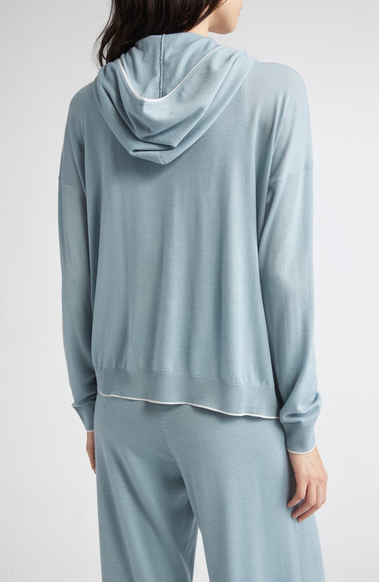 Eleventy Merino Wool Zip Hoodie, Alternate, color, Aqua And White