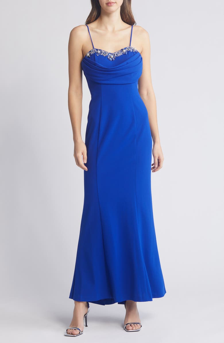 Marina Rhinestone Trim Gown with Capelet, Alternate, color, 