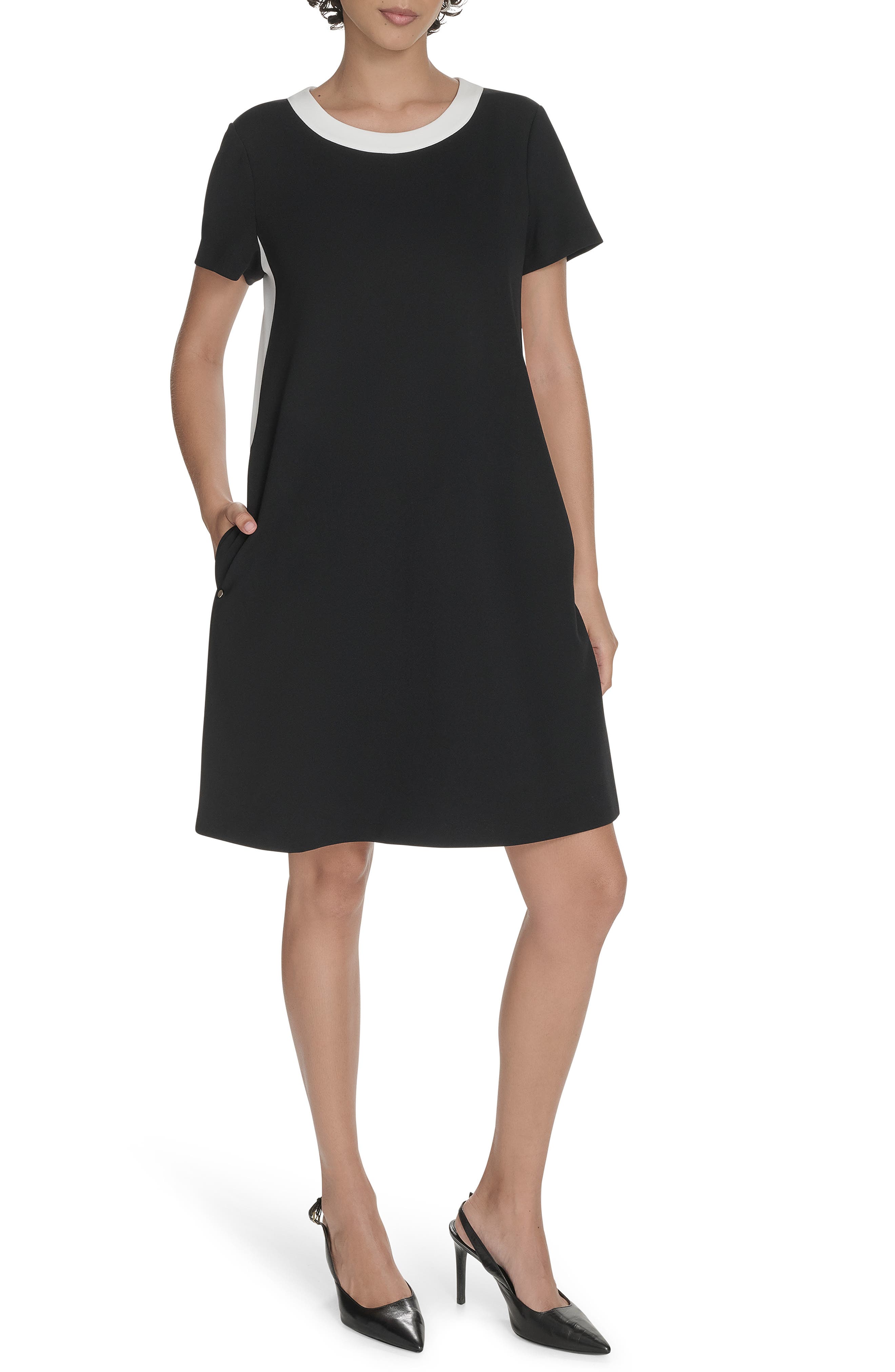 Tommy Hilfiger Colorblock Short Sleeve Pocket Trapeze Dress
