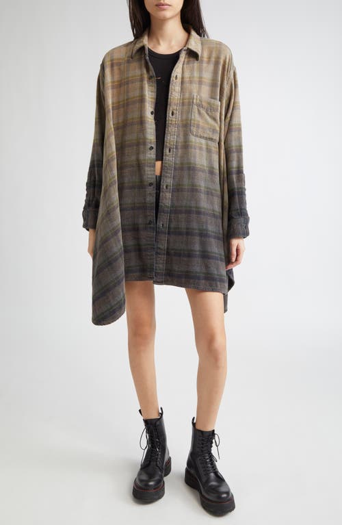 R13 Draped Front Plaid Flannel Button-up Shirt In Multi