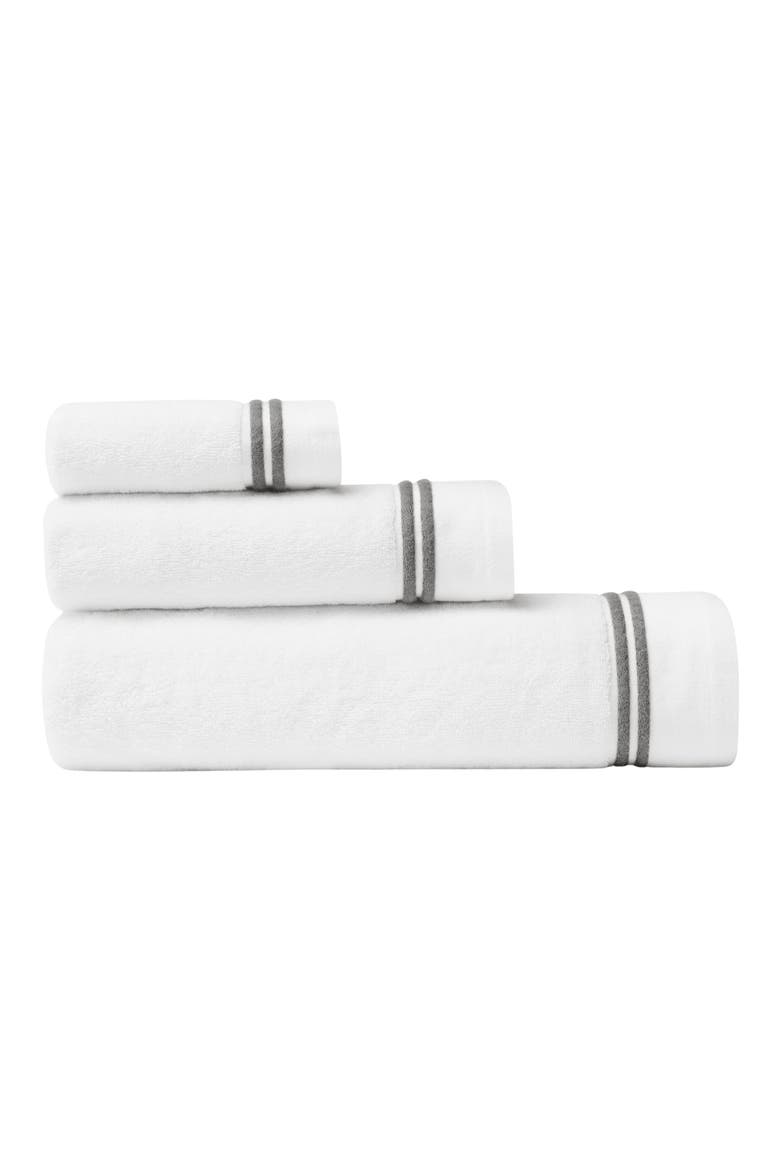 Aura Nuova Combed Cotton Bath Towel, Alternate, color, WHITE/ CHARCOAL