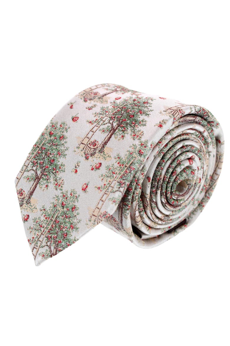 Fall Apple Orchard Silk Novelty Necktie, Main, color, Silver