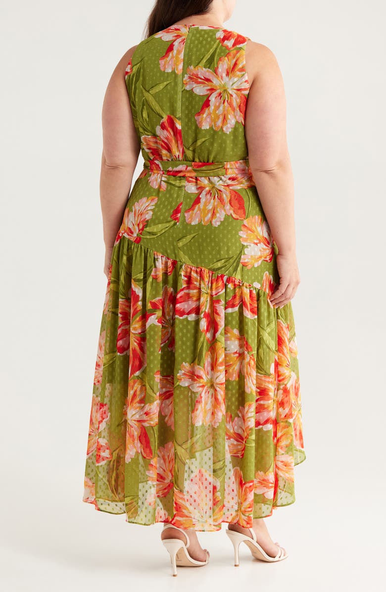 Anne Klein Floral Clip Dot High-Low Faux Wrap Dress, Alternate, color, 