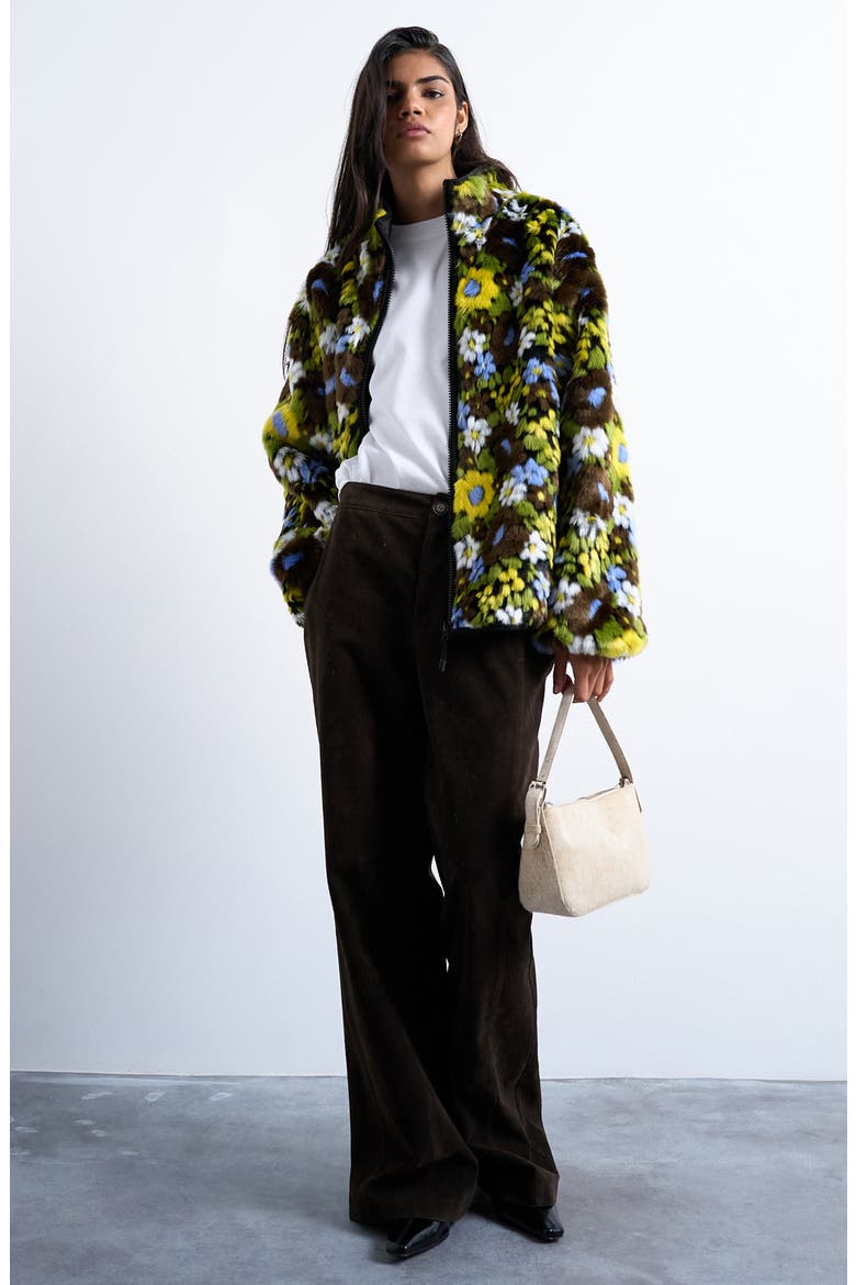 Floral Faux Fur Bomber Jacket, Alternate, color, GREEN MULTI