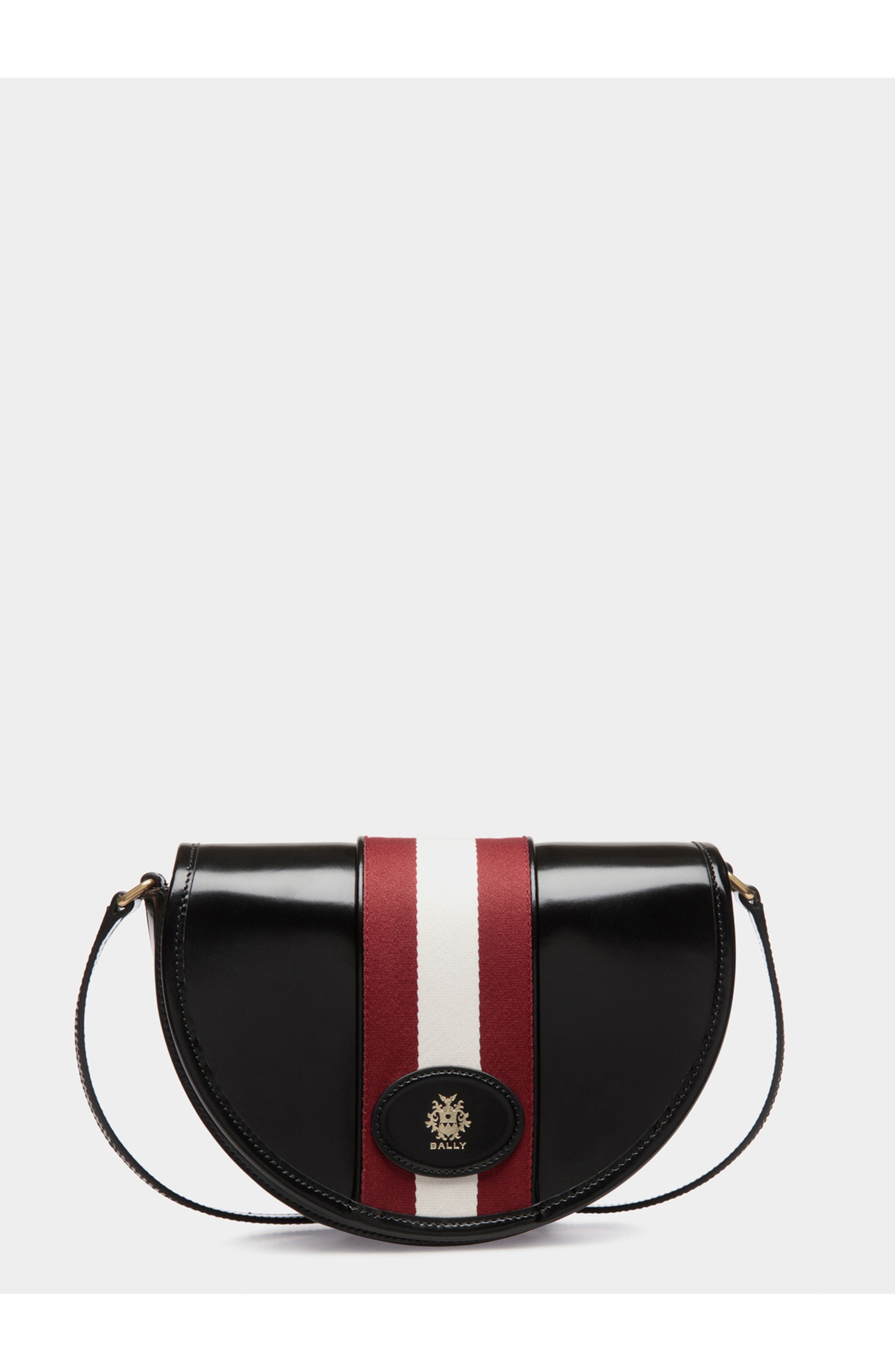 Bally Signature Crossbody Bag in Leather With a Bally Ribbon, Main, color, Black