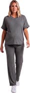 24seven Comfort Apparel Maternity Basic Ribbed Knit Dolman Sleeve V-Neck Top and Drawstring Wide Leg Pant Set