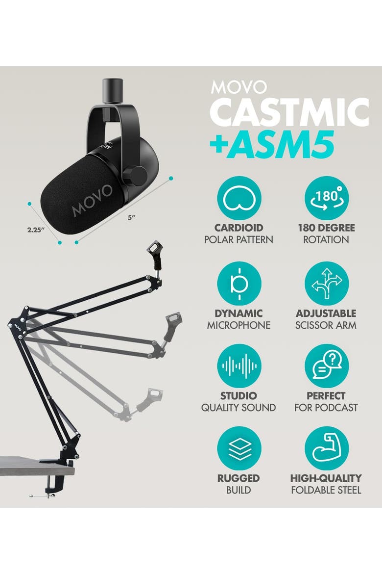 Four Person Podcast Equipment Bundle with 4 Channel USB Audio Interface, 4 CastMic Dynamic Microphones, and 4 Boom Arms, Alternate, color, Black