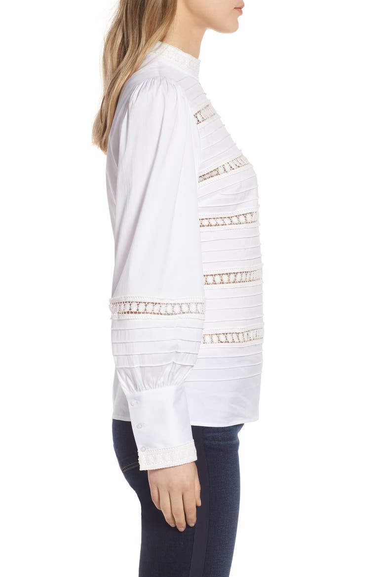 Lace Inset Cotton Blend Blouse, Alternate, color, WHITE