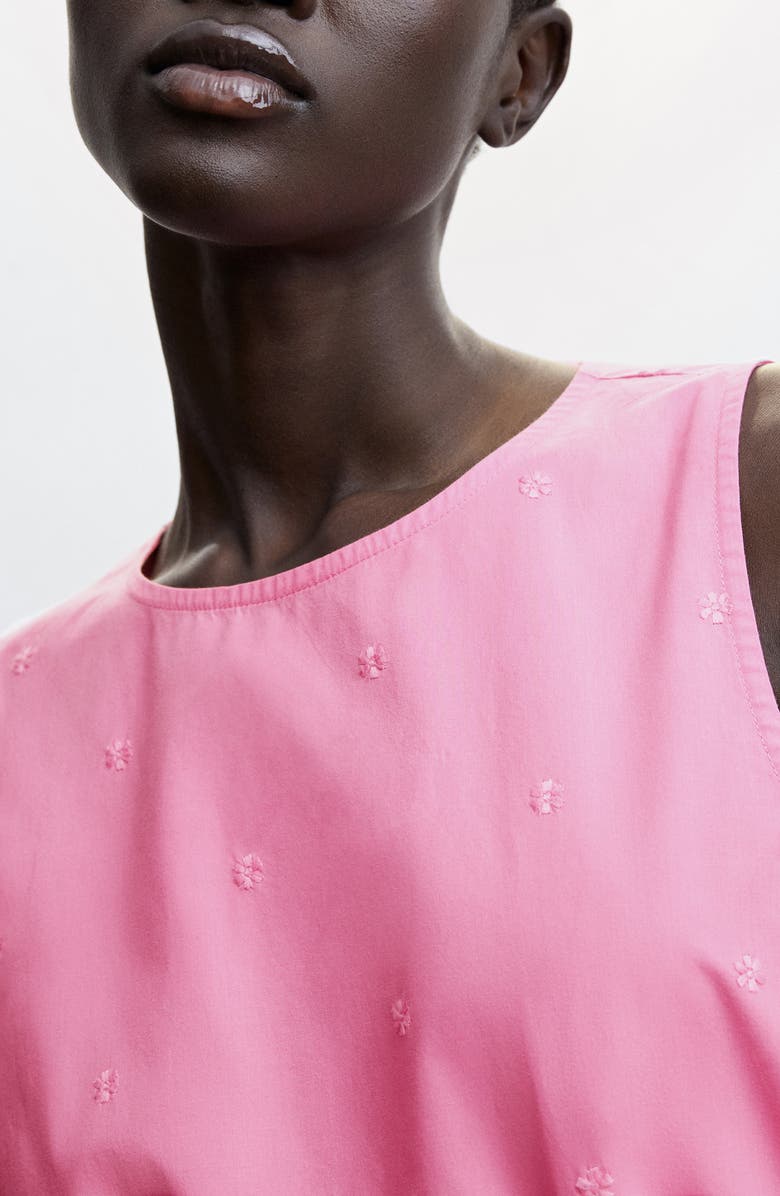 MANGO Floral Embroidered Tiered Cotton Dress, Alternate, color, Pink