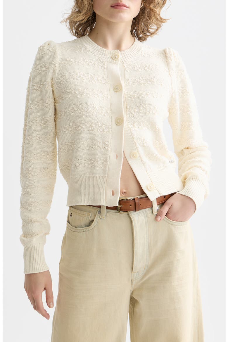 Bouclé Stripe Cotton Blend Cardigan, Main, color, EGGNOG