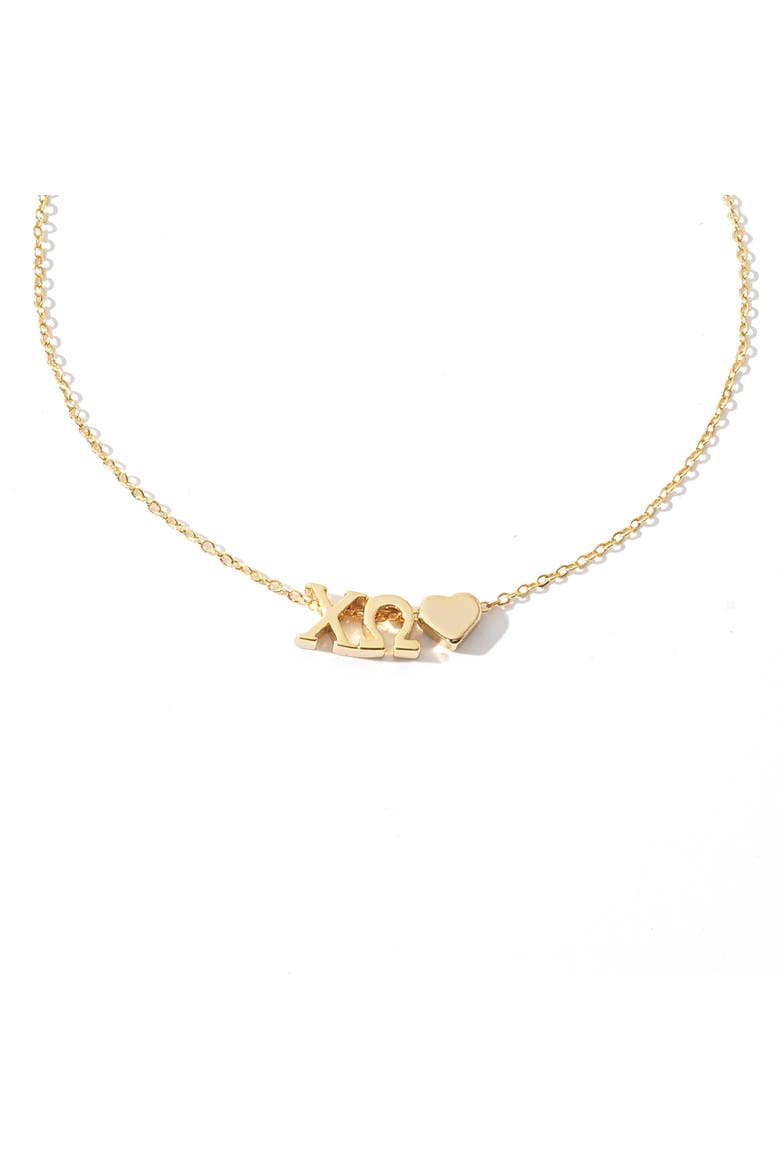 Chi Omega Sorority Gold Heart Necklace, Alternate, color, Yellow Gold