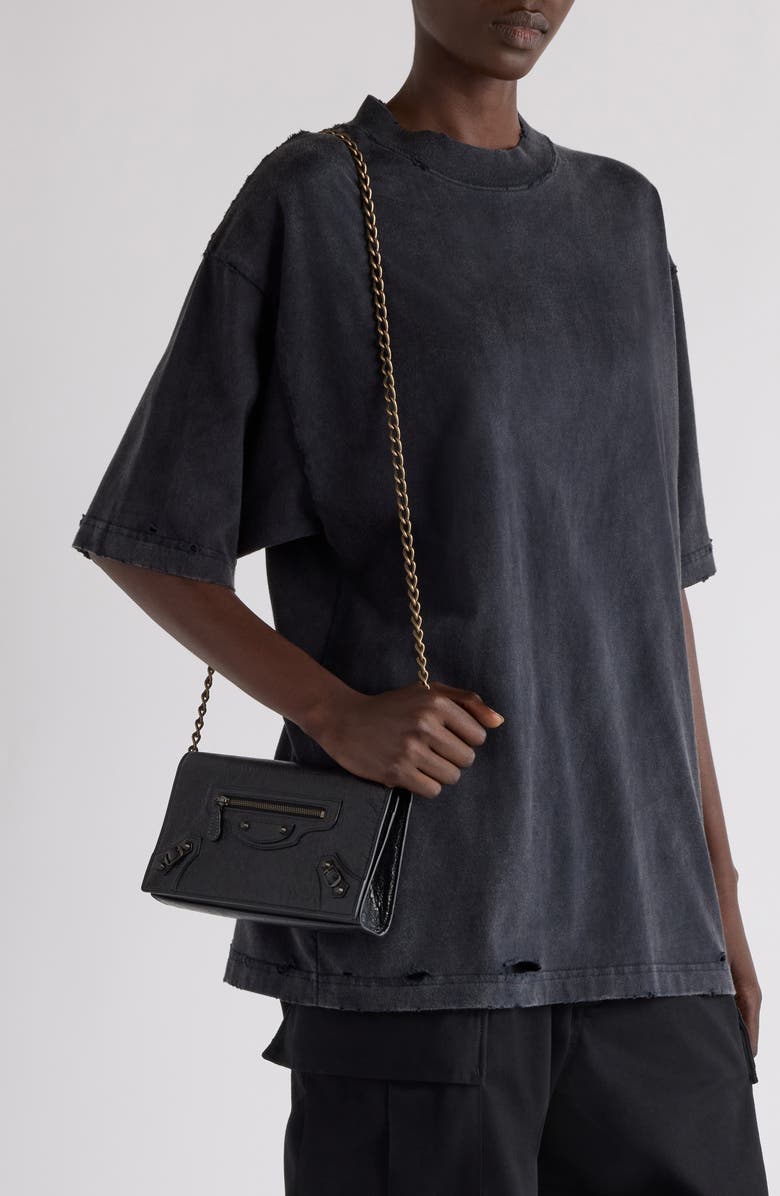 Balenciaga Le City Leather Wallet on a Chain, Alternate, color, 1000 Black