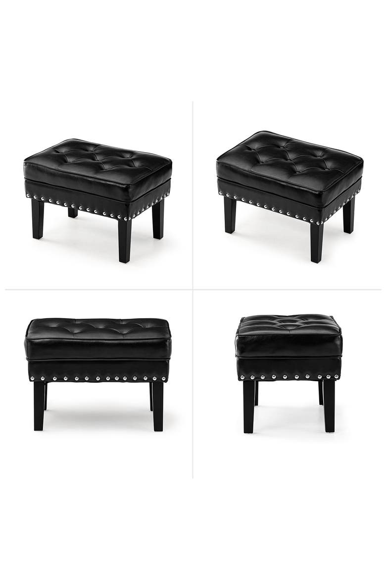 Modern Faux Leather Button-tufted Accent Stool, Alternate, color, Black
