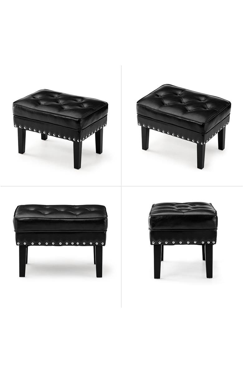 Glitzhome Mid-century Modern Faux Leather Button-tufted Accent Stool, Alternate, color, Black