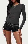 EDIKTED Daphne Long Sleeve Rib T-Shirt