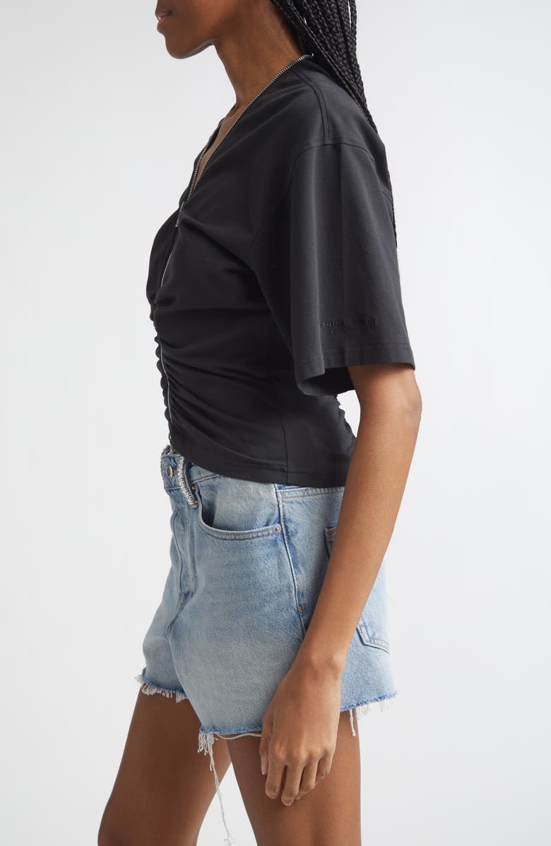 Alexander Wang Ruched Knit Zip Top, Alternate, color, Black