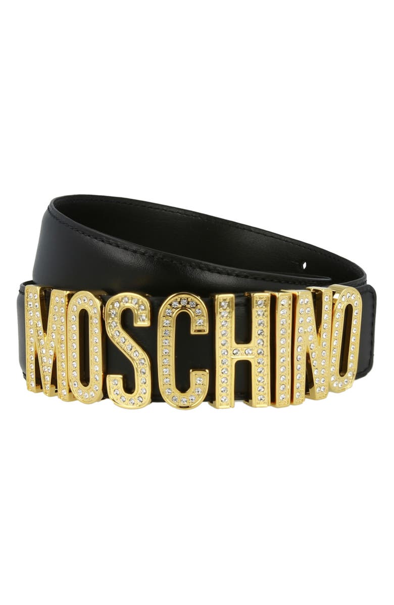Moschino Logo Leather Belt, Main, color, 