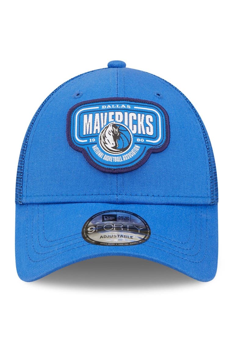 Men's New Era Blue Dallas Mavericks Team Logo Patch 9FORTY Trucker Snapback Hat, Alternate, color, Blue