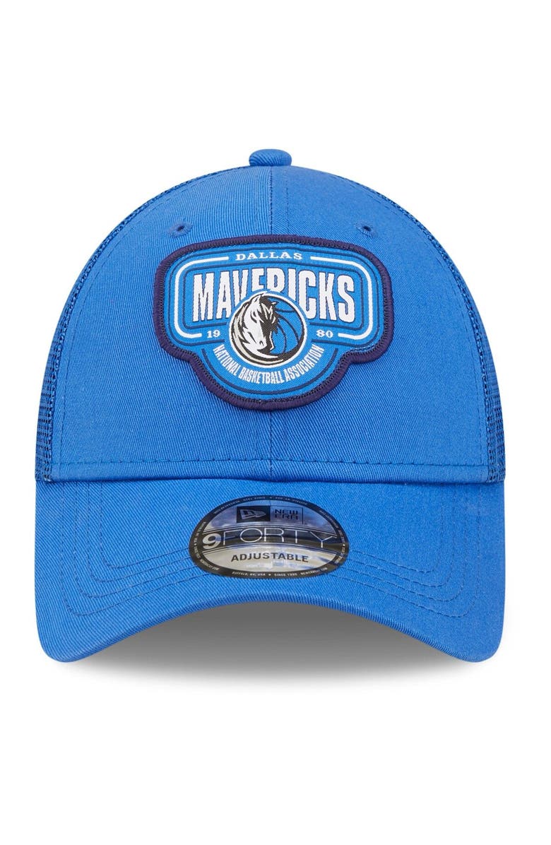 New Era Men's New Era Blue Dallas Mavericks Team Logo Patch 9FORTY Trucker Snapback Hat, Alternate, color, 