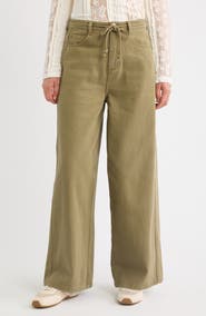 24Colours Drawstring High Waist Cotton Wide Leg Pants