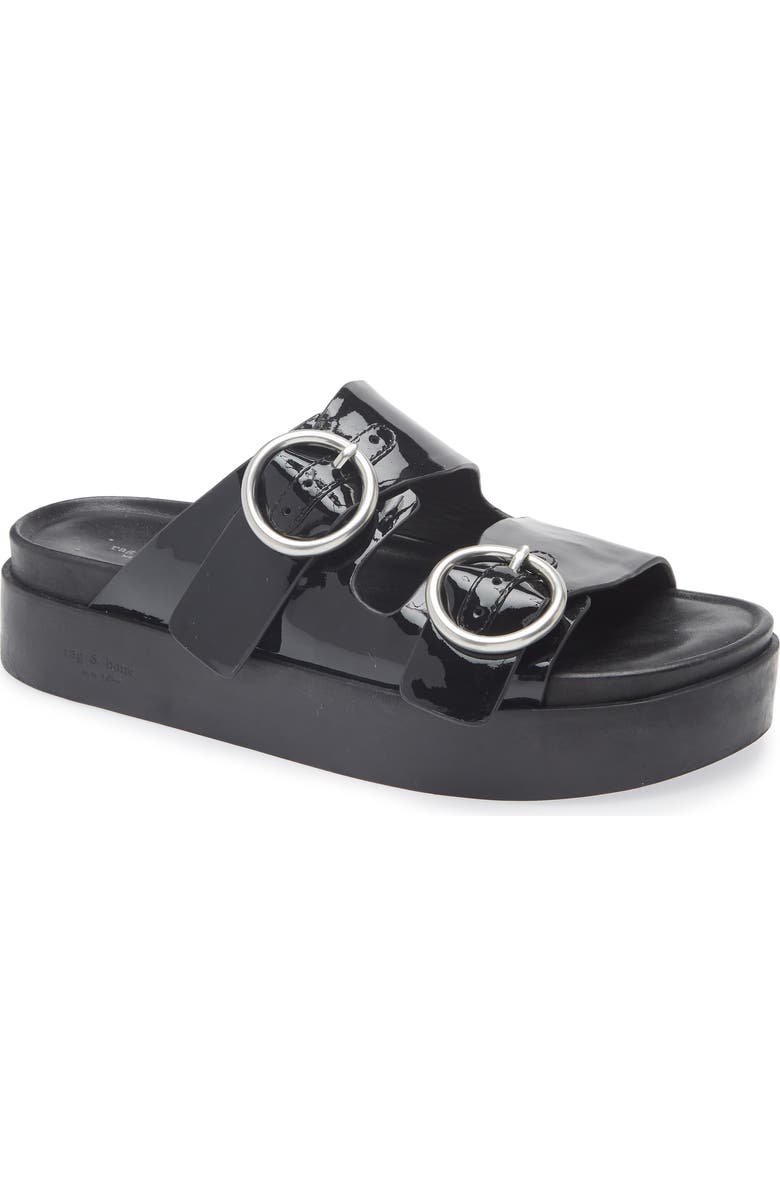 rag & bone Geo Buckle Platform Slide Sandal, Main, color, Black Patent Leather