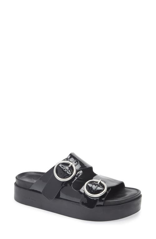 Rag & Bone Geo Patent Dual-band Platform Slide Sandals In Black Patent Leather