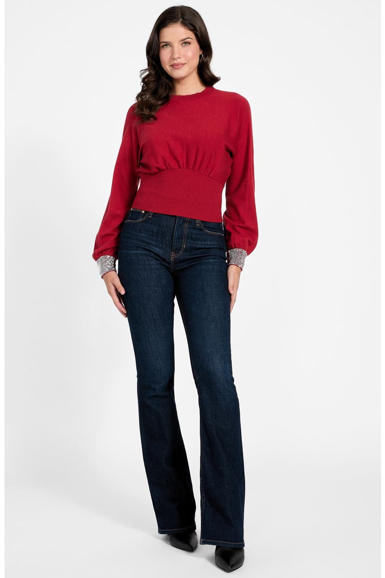 Bling Embellished Cuff Sweater, Alternate, color, SIREN RED/ SILVER
