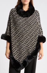 Nanette Lepore Faux Fur Collar Printed Poncho