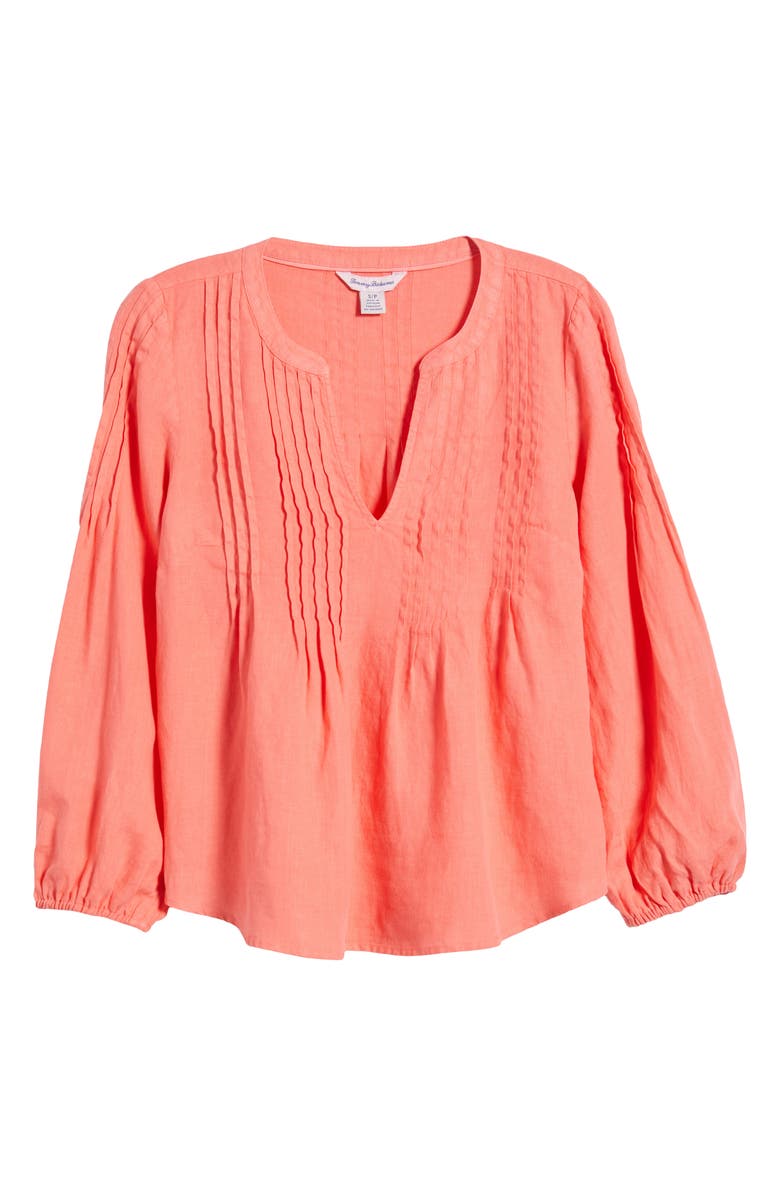 Tommy Bahama Costalina Pintuck Linen Peasant Top, Alternate, color, Melon Berry