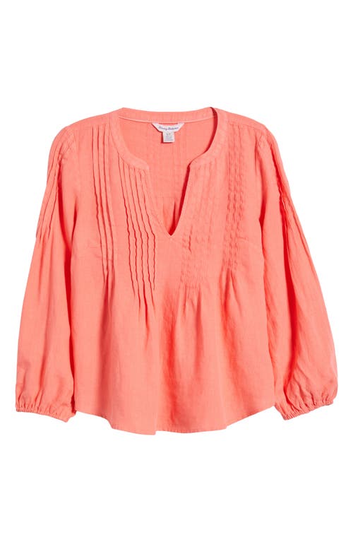 Tommy Bahama Costalina Pintuck Linen Peasant Top In Melon Berry