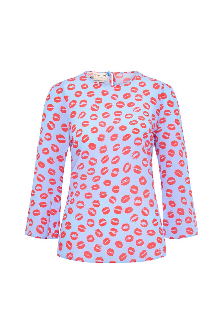 Printed Silk Shirt, Alternate, color, Blue / Red