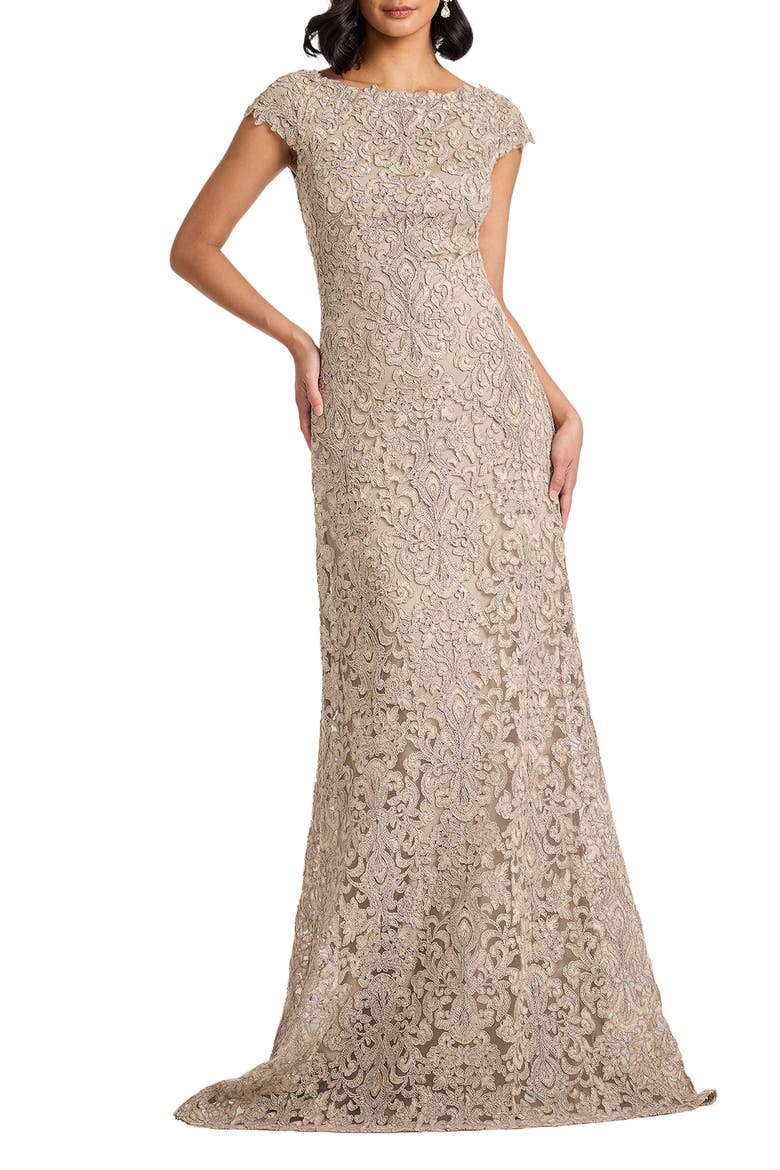 Bateau Neck Lace Gown, Main, color, PUMICE