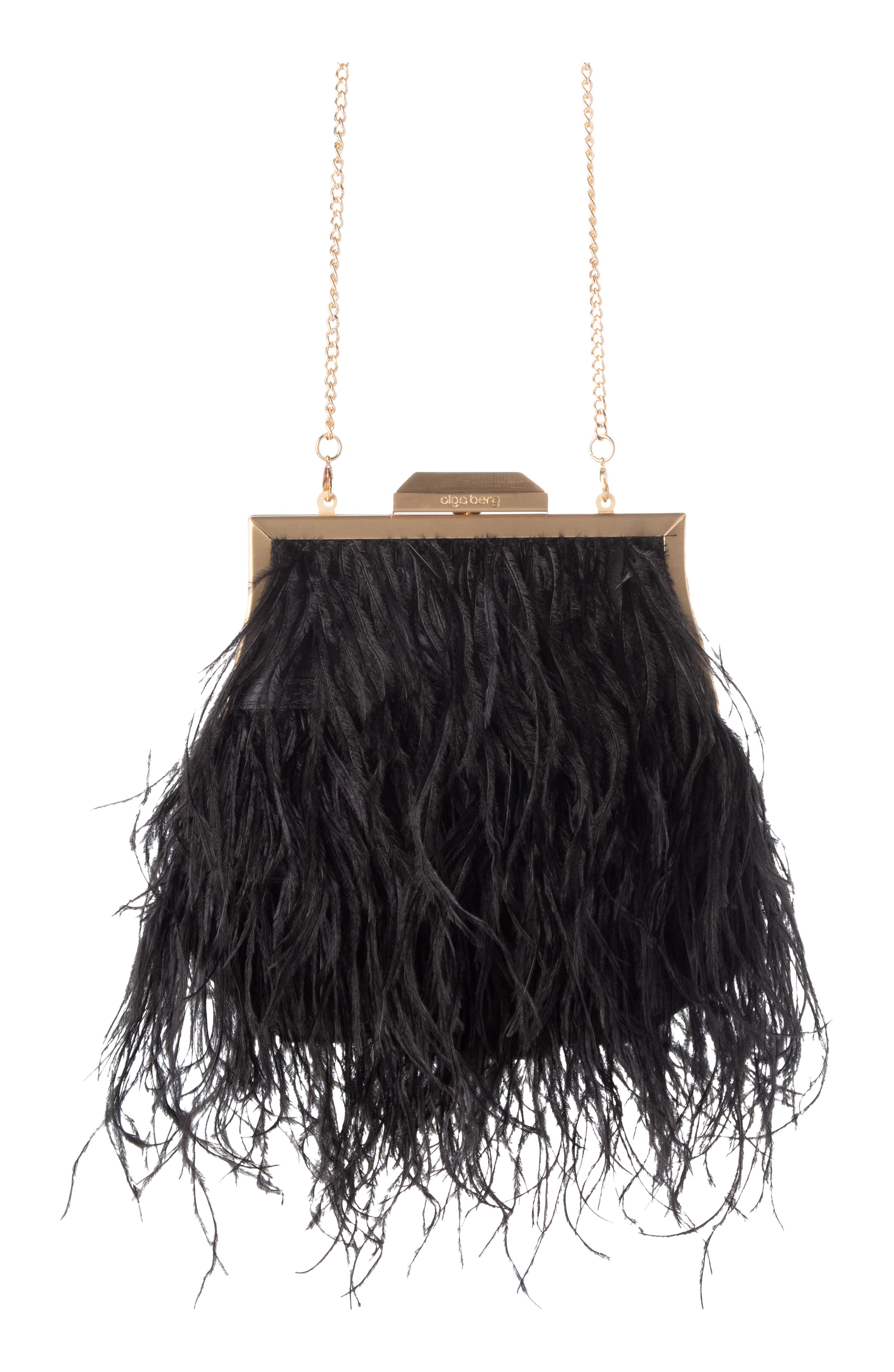 Olga Berg Ostrich Feather Embellished Clutch, Main, color, 