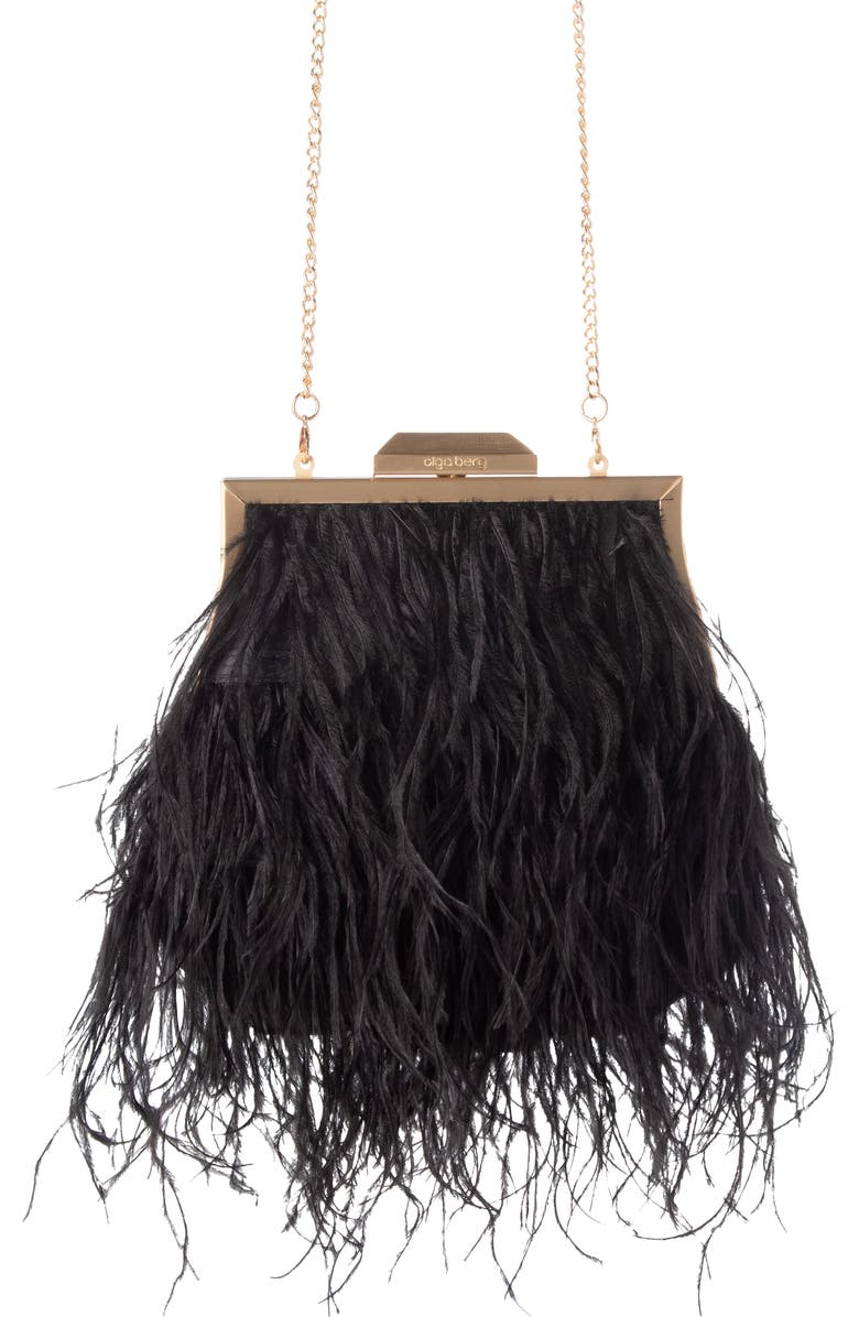 Olga Berg Ostrich Feather Embellished Clutch, Main, color,
