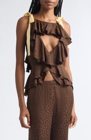 Siedrés Marian Crop Ruffle Satin Jacquard Top