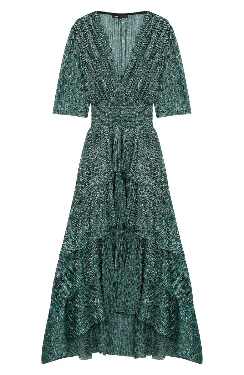 maje Metallic Thread Plunge Neck High/Low Dress, Alternate, color, 