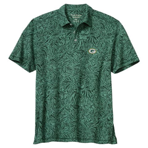 Men's Tommy Bahama Green Green Bay Packers IslandZone Wild Hibiscus Tri-Blend Polo