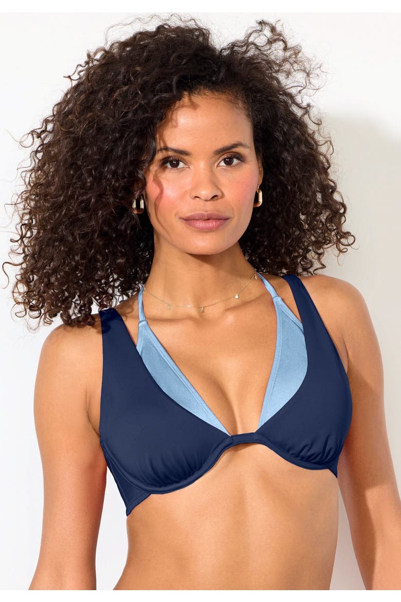 Underwire Shimmer Peekaboo Bikini Top, Alternate, color, Navy Horizon Shimmer