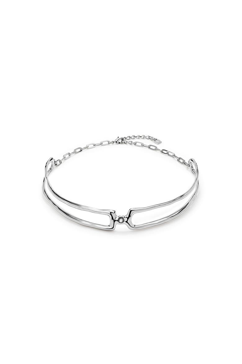 Choker Necklace with White Topaz, Alternate, color, Silver