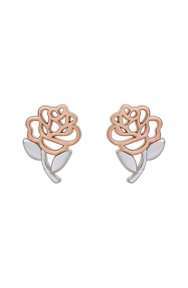 Disney Beauty and the Beast Rose Earrings, Main, color, Silver, Rose Gold