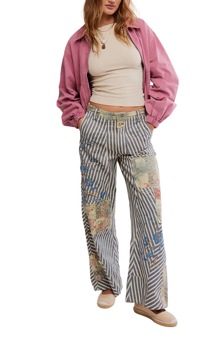 Free People Runyon High Waist Patch Detail Stripe Cotton Pants, Alternate, color, West Ridge