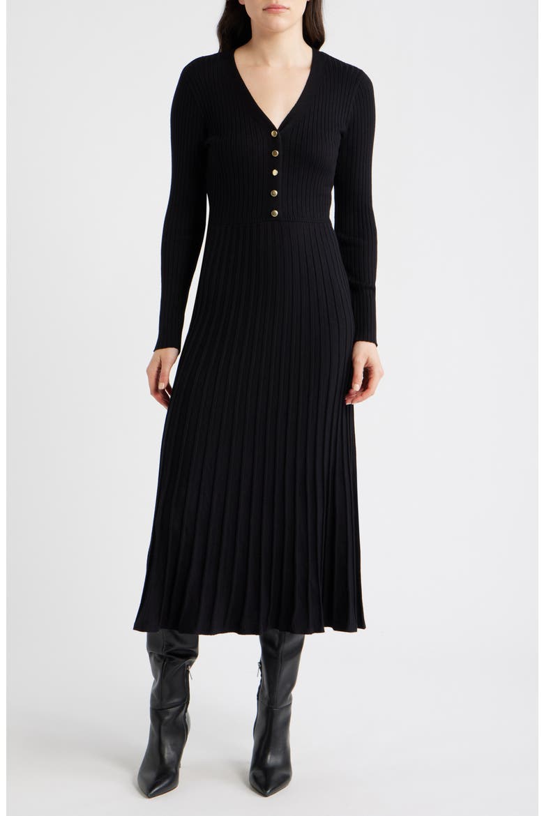 Long Sleeve Ribbed Maxi Sweater Dress, Main, color, BLACK