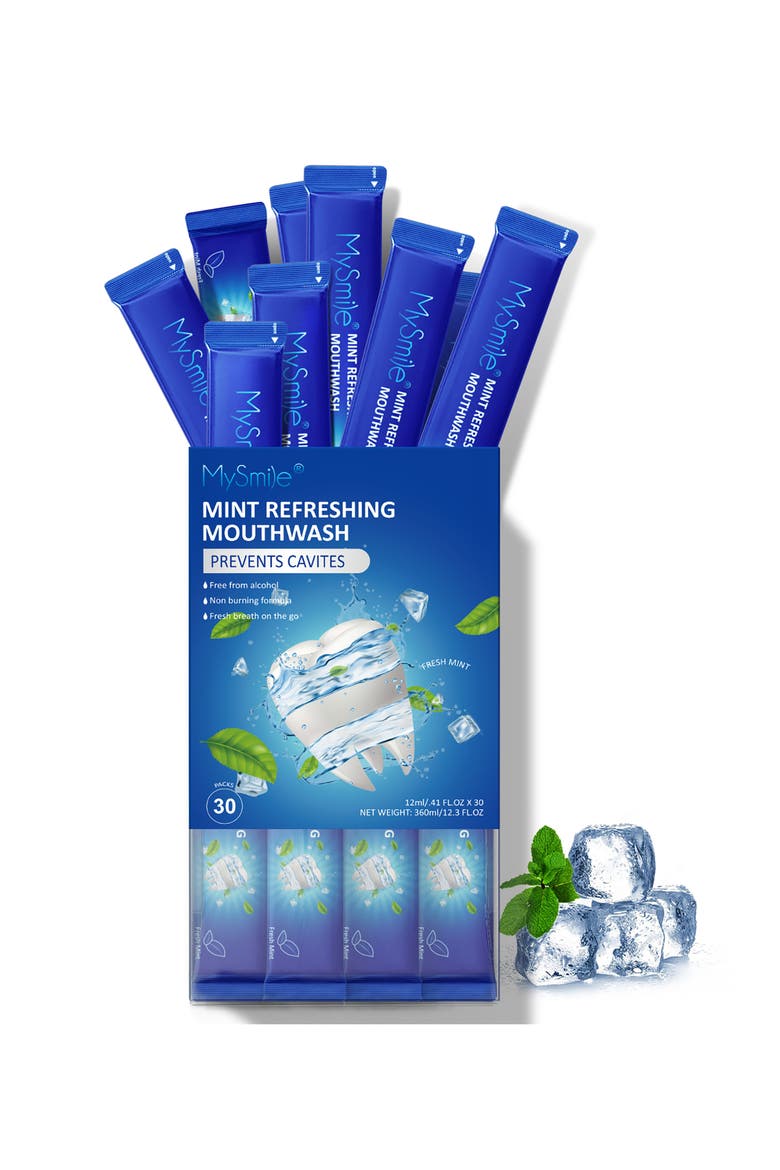 Travel-Friendly Alcohol-Free Mouthwash in Fresh Mint, Main, color, Blue
