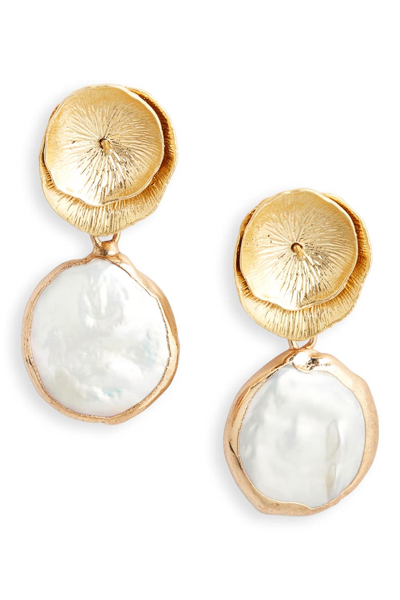 Reese Freshwater Pearl Drop Earrings, Main, color, GOLD