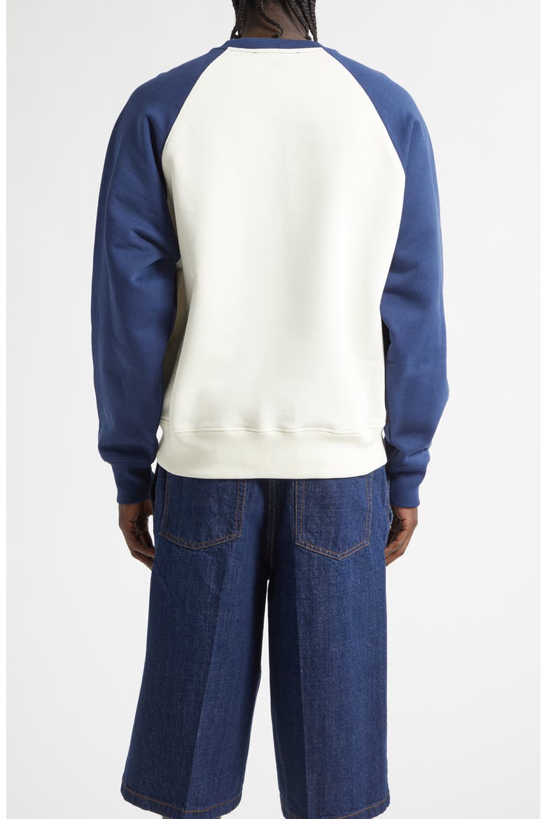 Ami de Coeur Boxy Colorblock Baseball Sweatshirt, Alternate, color, BLANC CREME/ ENCRE