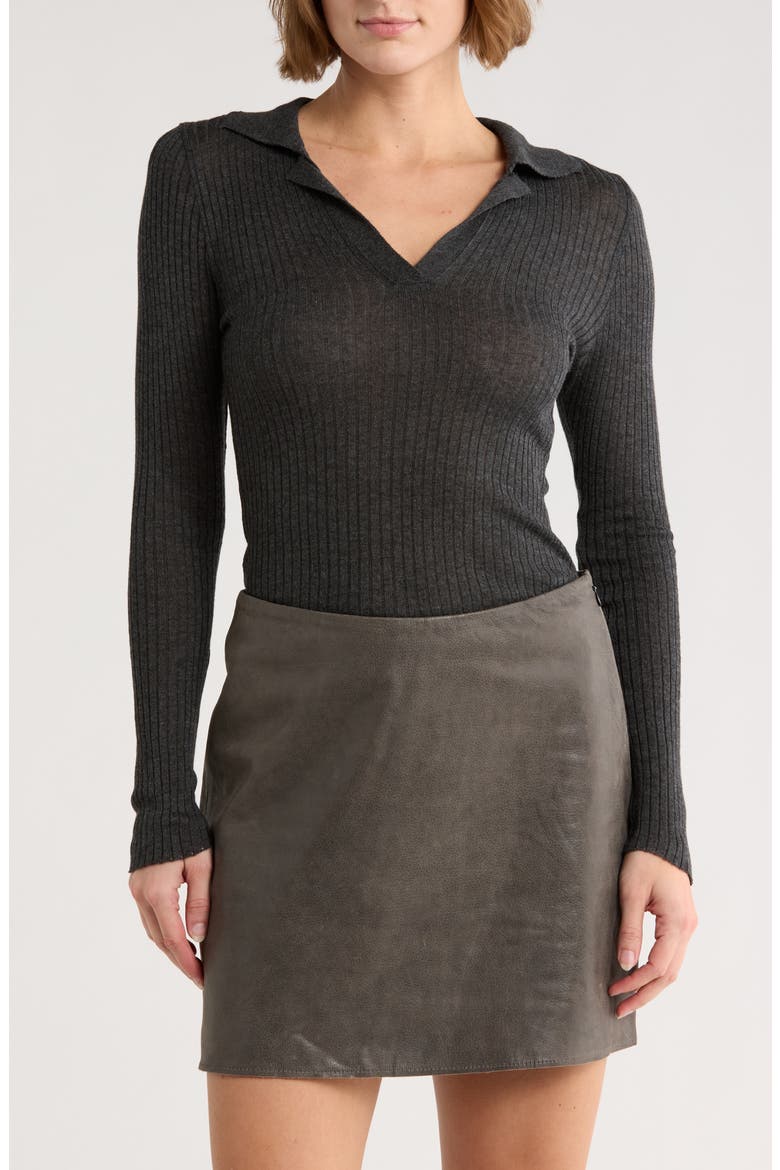 Rib Long Sleeve Polo Sweater, Main, color, CHARCOAL