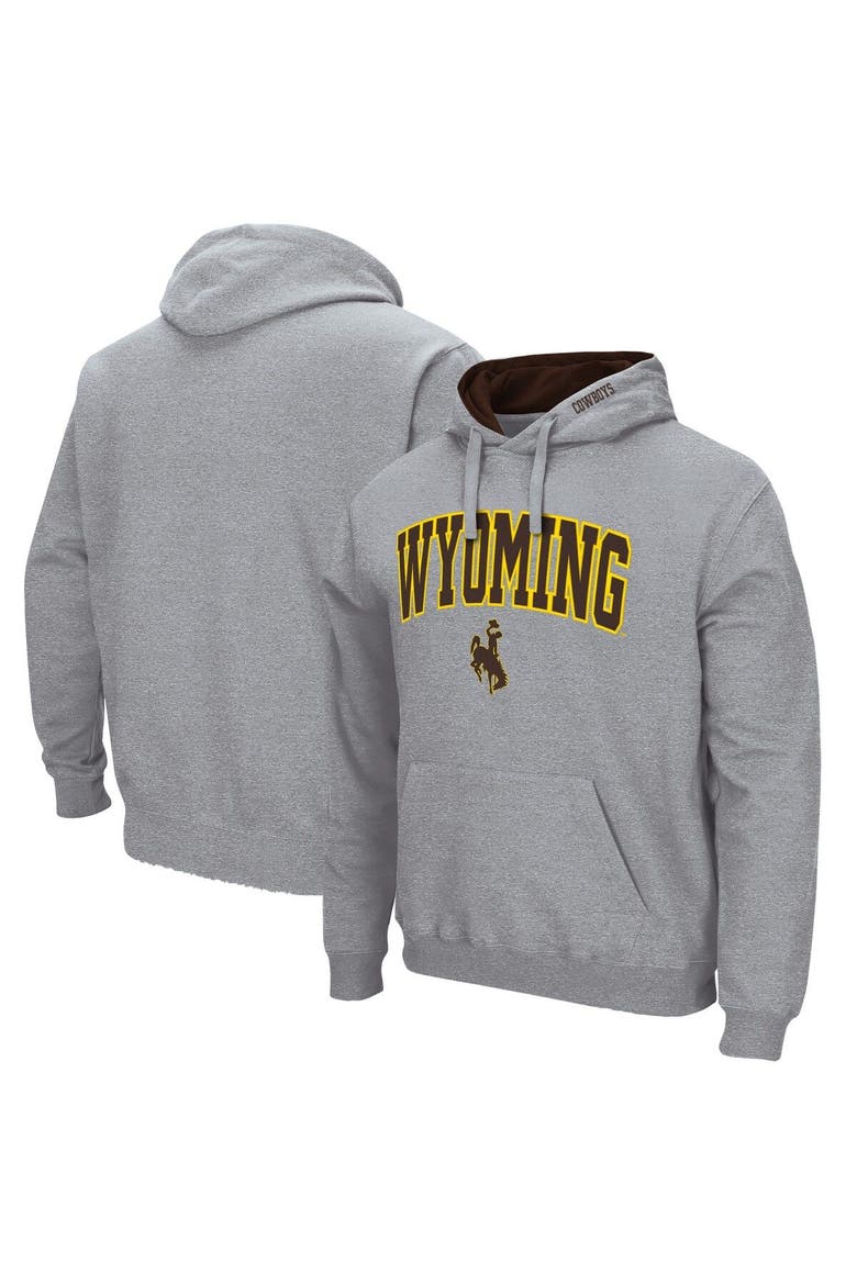 Men's Colosseum Heathered Gray Wyoming Cowboys Arch and Logo Pullover Hoodie, Main, color, Heather Gray