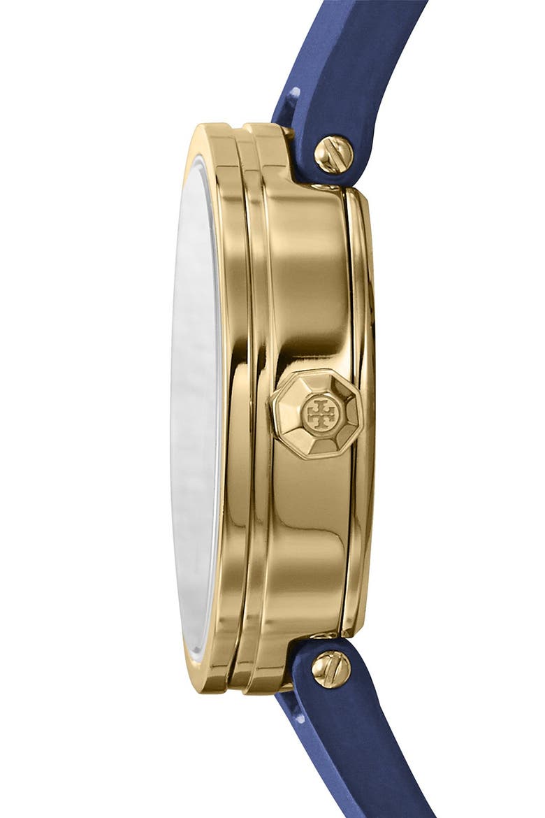 'Reva' Logo Dial Leather Strap Watch, 28mm, Alternate, color, NAVY/ GOLD